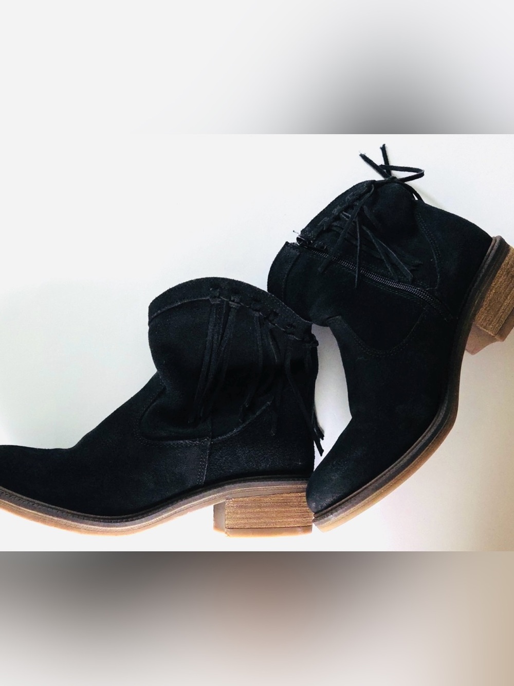 Eric Michael Black Suede Booties Fringe Western Zip Cosmic Cowboy Ankle Boots